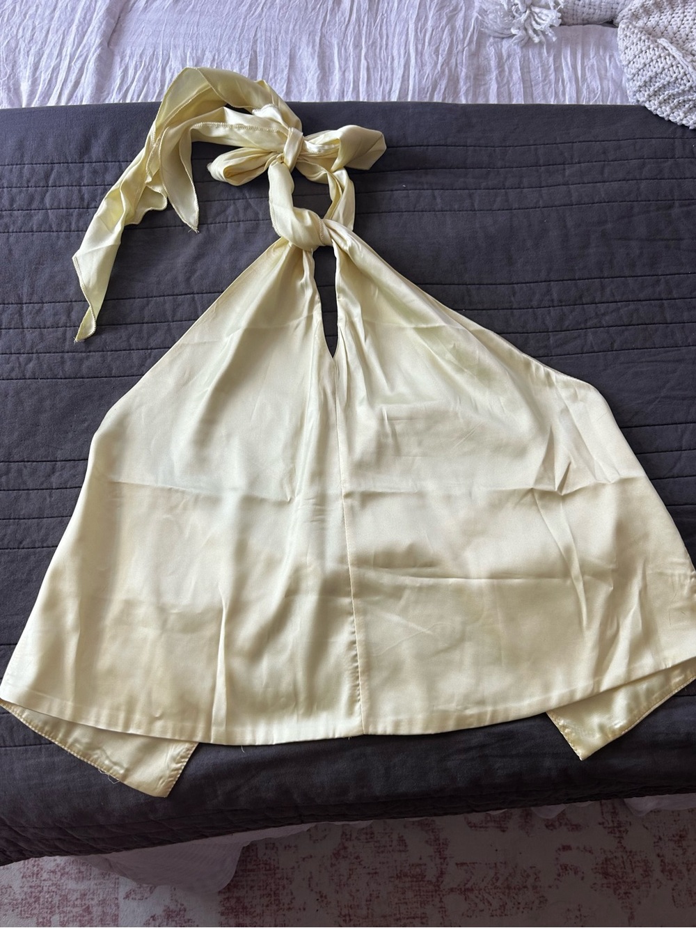 Women’s Pale Yellow Halter Tie Neck Satin Top